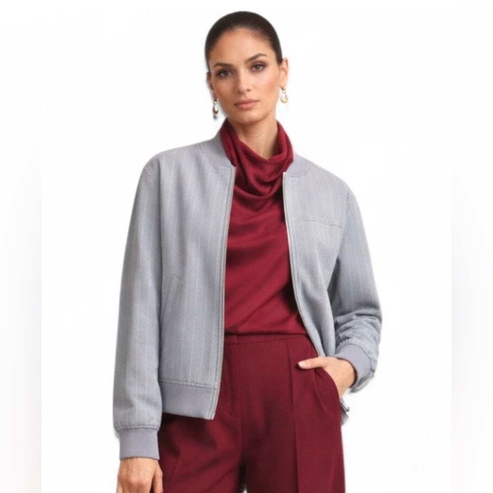 NWT Scoop Gray pinstripe Bomber Jacket Zip up - Picture 6 of 11